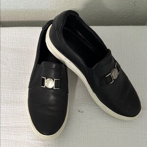 Versace Black and Silver Loafers Sleek Slip-Ons